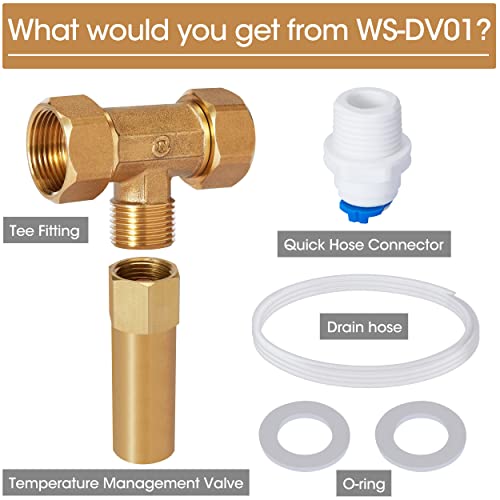 HQUA WS-DV01 Hot Water Drain Valve, Temperature Management Valve for HQUA OWS-12/124/12T, HQUA-TWS-12 Water Purifier, 110℉ Open, 3/4" FNPT Inlet, 3/4" FNPT Outlet