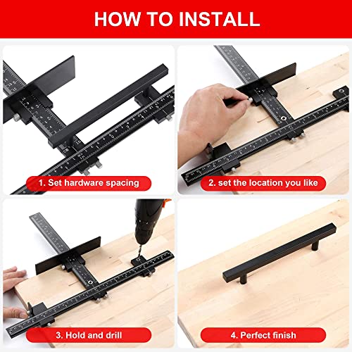 Lonfu Cabinet Hardware Jig for Handles, Adjustable Template with Convenient and Precise Installation for Door and Drawer Knobs,Pulls,Tool Accessories Jig of Aluminum Alloy