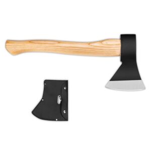 camping axe, 15inch outdoor hatchet chopping axe for wood splitting and kindling, camping outdoor hatchet gardening hand tools with sheath(black)