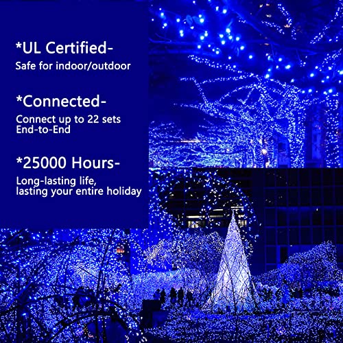 Heyworld Blue Christmas Lights, UL Certified 100 LED Mini Tree Lights, 33ft Xmas Lights, 120V Indoor & Outdoor String Lights, Waterproof Wire Lights for Christmas Tree, Patio, Garden, Home Decoration