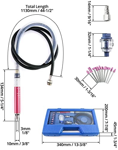 QWORK Air Micro Grinder, 1/8" Mini Pencil Polishing Cutting Tool Pneumatic Pencil Die Grinder, 65000 RPM Free Speed