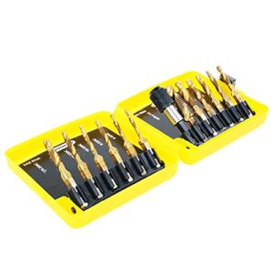 AUTOTOOLHOME Titanium Combination Drill Tap Bit Set 13PCS SAE and Metric Tap Bits Kit for Screw Thread Drilling Tapping Deburring Countersinking