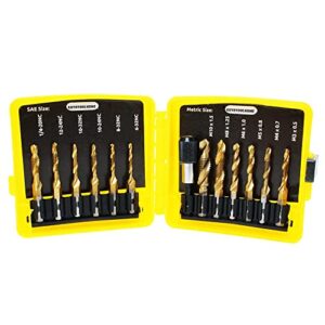 AUTOTOOLHOME Titanium Combination Drill Tap Bit Set 13PCS SAE and Metric Tap Bits Kit for Screw Thread Drilling Tapping Deburring Countersinking