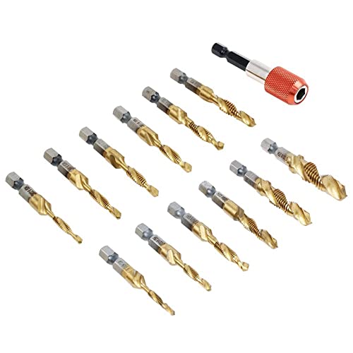 AUTOTOOLHOME Titanium Combination Drill Tap Bit Set 13PCS SAE and Metric Tap Bits Kit for Screw Thread Drilling Tapping Deburring Countersinking