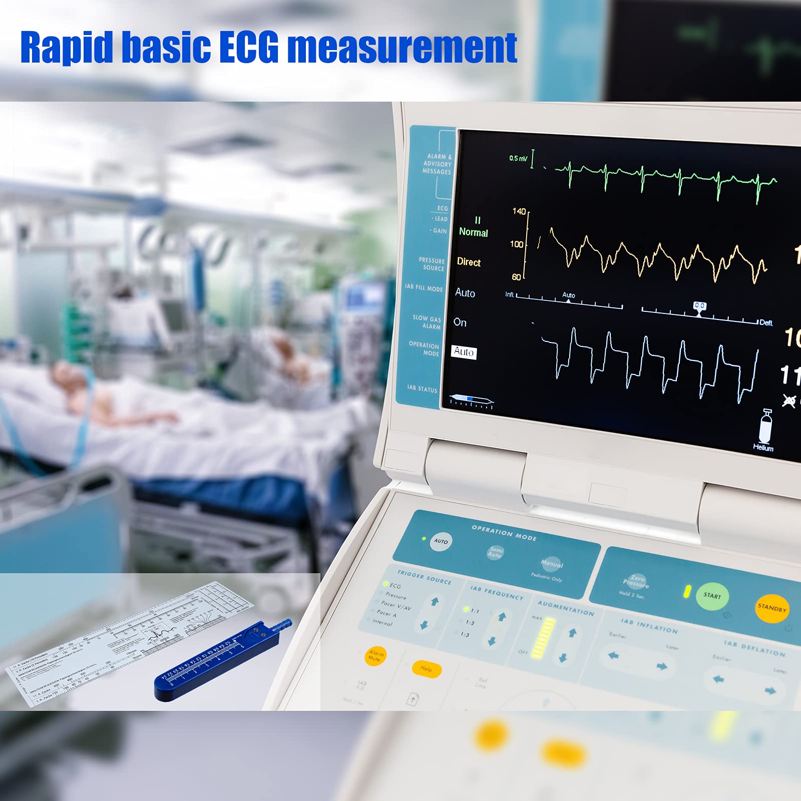 Tondiamo 2 Sets EKG Calipers and EKG Ruler Combination Set ECG Calipers Drafting Electrocardiogram Divider ECG Calipers Measuring Tool for Nursing (Black and Blue)