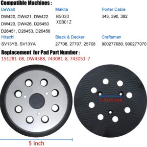 5 Inch 8 Hole Hook and Loop Sander Pad with Metal Backing - Compatible with Porter Cable 343 382, Replaces for DeWalt OE # 151281-08 Fits DW423 DW4388 D26451 D26453