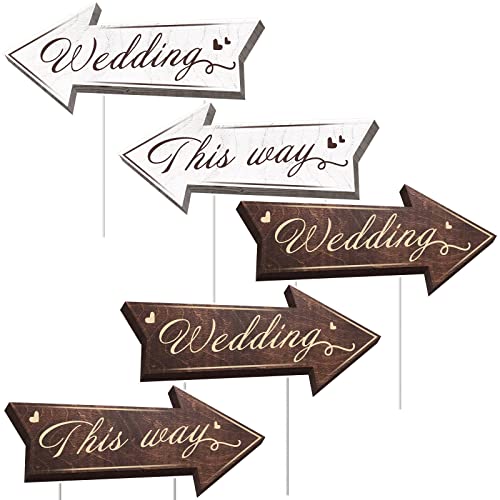 Wedding Directional Road Sign Wedding Directional Arrow Yard Sign with Exquisite Double-sided Printing Wedding Directional Signs,Waterproof Large Wedding Sign with Stakes,Wedding Supplies-5PCS