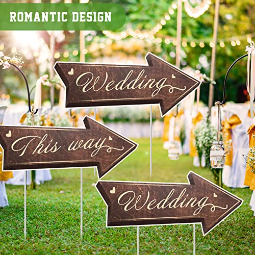 Wedding Directional Road Sign Wedding Directional Arrow Yard Sign with Exquisite Double-sided Printing Wedding Directional Signs,Waterproof Large Wedding Sign with Stakes,Wedding Supplies-5PCS