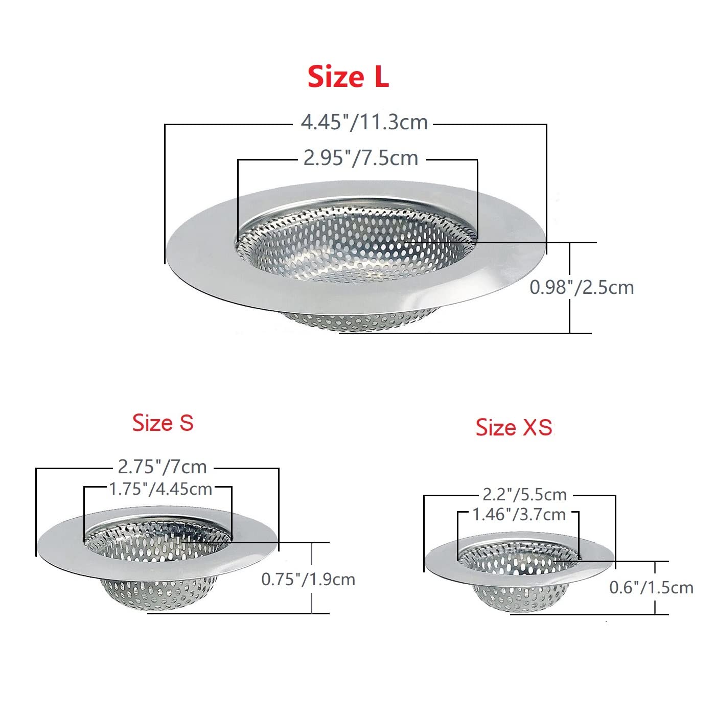 Bathtub Drain Strainer 3-Pack, Shower Drain Hair Catcher, Sink Strainer for Kitchen and Bathroom, Hair Strainer/Trap for Bathtub Drain Cover Size from 2.16'' to 4.5''