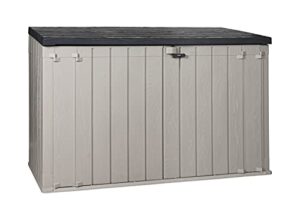 toomax stora way all-weather outdoor xl horizontal storage shed cabinet for trash can, garden tools, & yard equipment, taupe gray/anthracite