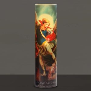 St Michael LED Flameless Devotion Prayer Candle, Religious Gift, Safe for Hospitals, Homes, Children, Has 6 Hour Timer for More Hours of Enjoyment and Devotion! Dimensions 8.1875" x 2.375"