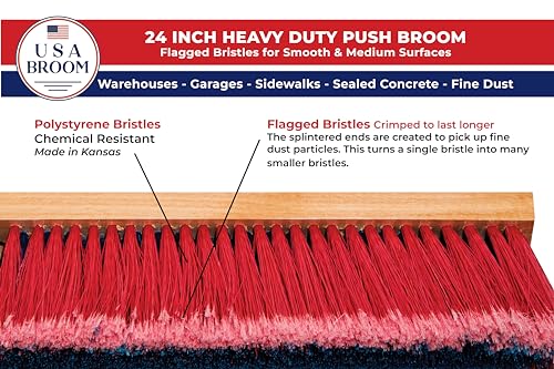 USA Broom 24 in Heavy Duty Push Broom Indoor/Outdoor Garage Shop 100% Made in USA