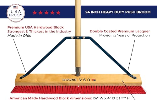 USA Broom 24 in Heavy Duty Push Broom Indoor/Outdoor Garage Shop 100% Made in USA