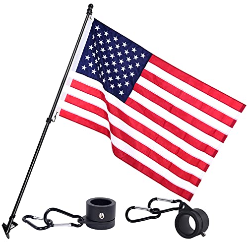 Jezzluky American-Flag-with-Pole for House, Wall Mount Flag Pole Kit Outside Included 6ft Stainless Steel Pole, 3x5 Embroidery Nylon Us Flag, Aluminum Alloy Tangle-Free Rings and Metal Holder