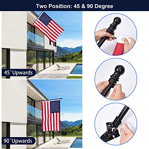 Jezzluky American-Flag-with-Pole for House, Wall Mount Flag Pole Kit Outside Included 6ft Stainless Steel Pole, 3x5 Embroidery Nylon Us Flag, Aluminum Alloy Tangle-Free Rings and Metal Holder