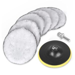 baytory 8 pcs wool polishing buffing pad set, 4 inch synthetic polisher wheel with m10 thread backing plate and drill adapter for car polishing, buffing and cutting