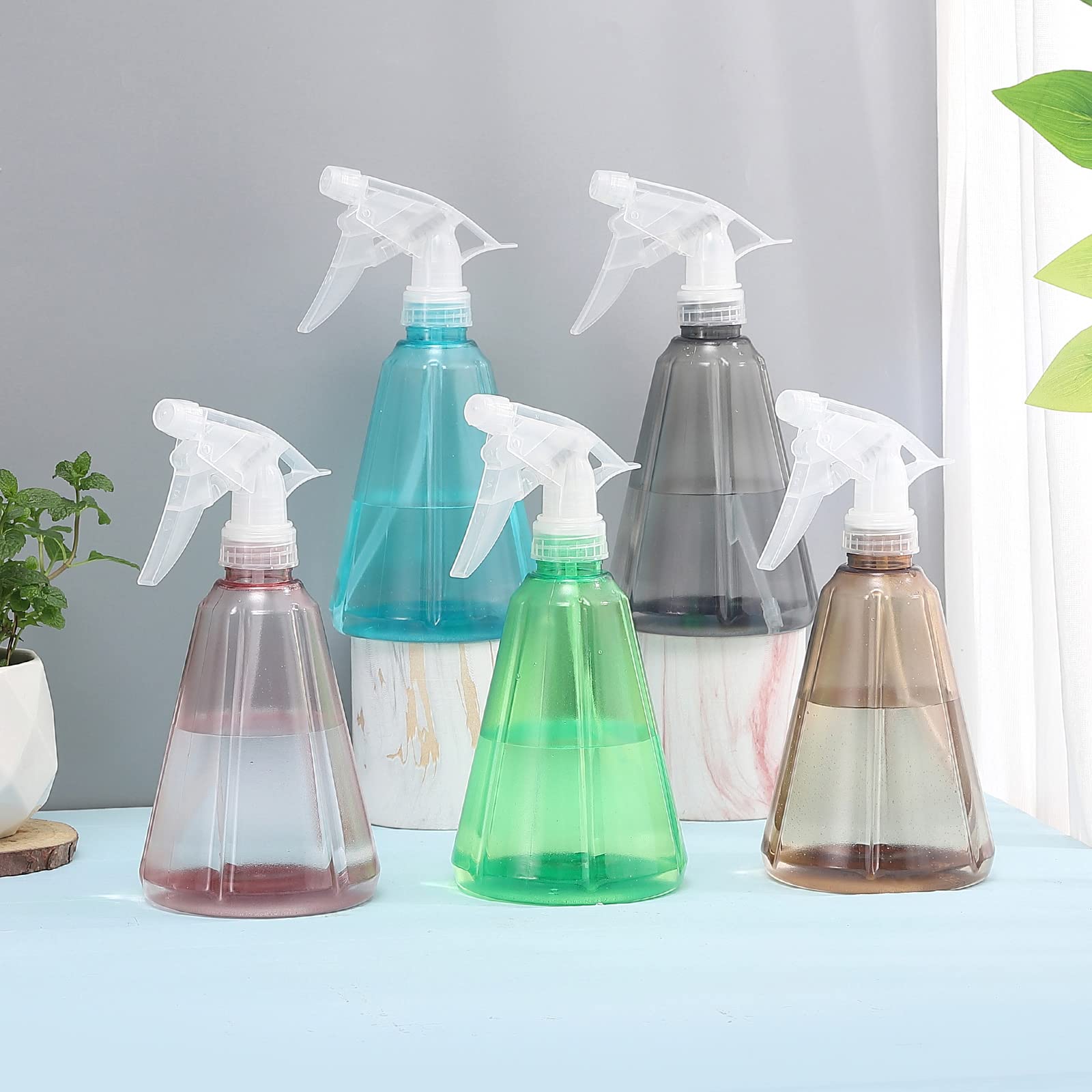 Spray Bottles Pack of 5 Water Squirt Bottle 17 oz Adjustable Empty Plastic Storage Container for Cleaning Solutions, Gardening, Pets, Plants, Hair Misting, Leak Proof, BPA Free, 5 Colors