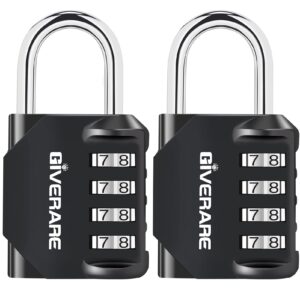 giverare 2 pack combination lock, 4-digit outdoor waterproof padlock, keyless resettable zinc alloy locks for gym, school, employee locker, hasp, fence, storage, chest, gate, cabinet, toolbox