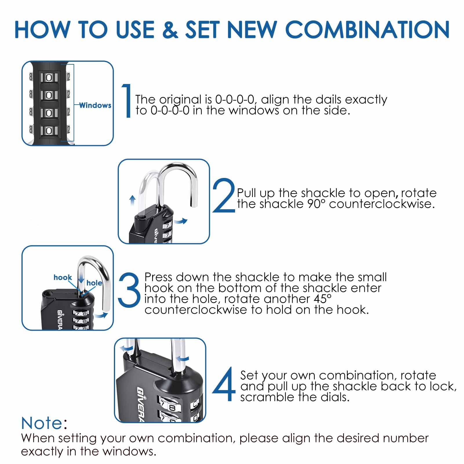 GIVERARE 2 Pack Combination Lock, 4-Digit Outdoor Waterproof Padlock, Keyless Resettable Zinc Alloy Locks for Gym, School, Employee Locker, Hasp, Fence, Storage, Chest, Gate, Cabinet, Toolbox