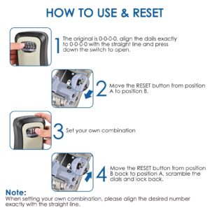 GIVERARE Key Lock Box, Wall Mount 4 Digits Combination Lockbox Outside, Waterproof Outdoor Key Hider for House Key, Resettable Safe Security Password Box with Mounting Kit & Dust-proof Cover-Grey