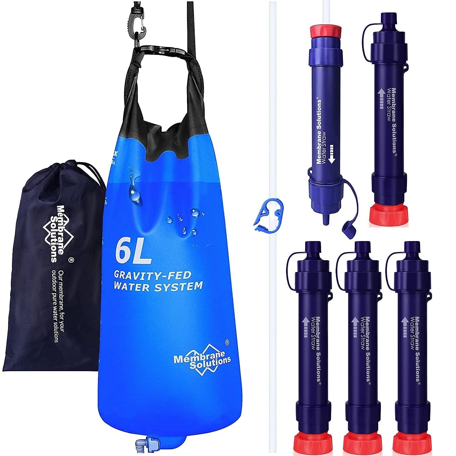 Membrane Solutions Gravity Water Filter Pro 6L with Extra Replacement WS02 Water Filter Straw (4 Pack)