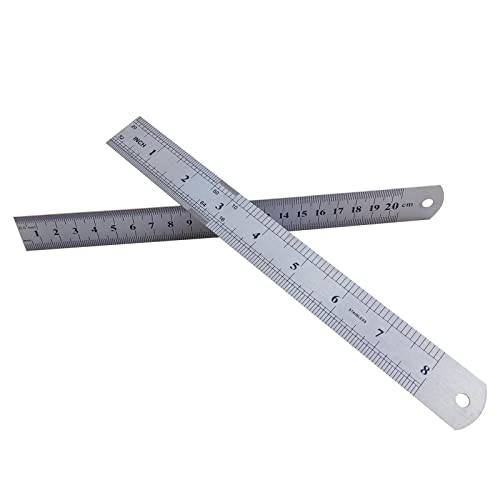 zmr 2 Pack Stainless Steel Machinist Engineer Ruler， Metric British Ruler with 1/10, 1/16, 1/20, 1/32Inch and 0.5mm，0.1cm for Engineering, School, Office, Architect, and Drawing (8Inch/2Pack)