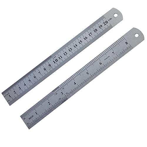 zmr 2 Pack Stainless Steel Machinist Engineer Ruler， Metric British Ruler with 1/10, 1/16, 1/20, 1/32Inch and 0.5mm，0.1cm for Engineering, School, Office, Architect, and Drawing (8Inch/2Pack)