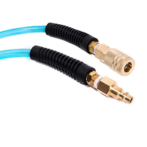 GREATLINE Air Compressor Hose 1/4"X100FT Reinforced Polyurethane (PU) with 1/4 in Quick Connect Plug & Coupler Fittings Blue