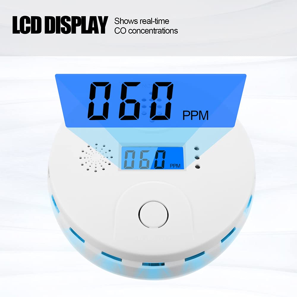 Carbon Monoxide Detector,CO Alarm Detector with Digital Display and Sound Alarm for Home 2pcs