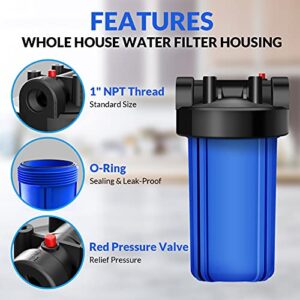 SimPure 10 inch Whole House Water Filter Housing (DB10), 10" x 4.5" Sediment Carbon Cartridge Universal Housing, Pre-Filtration System for Well and City Water, 1" NPT Port, Pressure Release