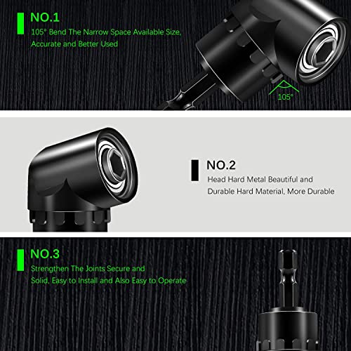 Impact Grade Driver Sockets Adapter Extension Set Drill Bit 3Pcs 1/4 3/8 1/2" 360°Rotatable Universal Socket Adapter Set+Right Angle Drill 105°Right Angle Screwdriver set Drill Hex Bit Socket Adapte