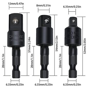 Impact Grade Driver Sockets Adapter Extension Set Drill Bit 3Pcs 1/4 3/8 1/2" 360°Rotatable Universal Socket Adapter Set+Right Angle Drill 105°Right Angle Screwdriver set Drill Hex Bit Socket Adapte