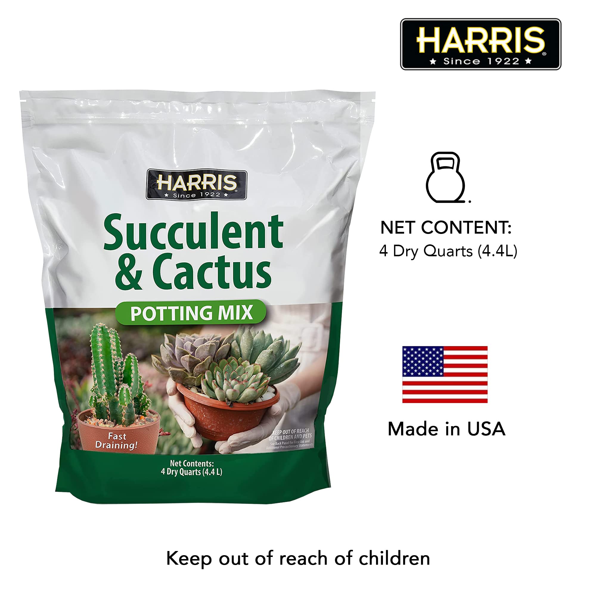 Harris Premium Succulent and Cactus Potting Soil Mix, Fast Draining with Added Nutrients, 4 Quarts