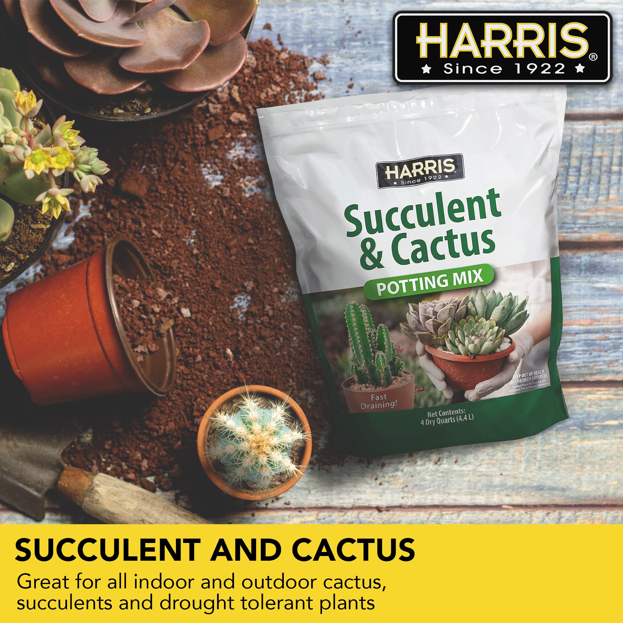 Harris Premium Succulent and Cactus Potting Soil Mix, Fast Draining with Added Nutrients, 4 Quarts