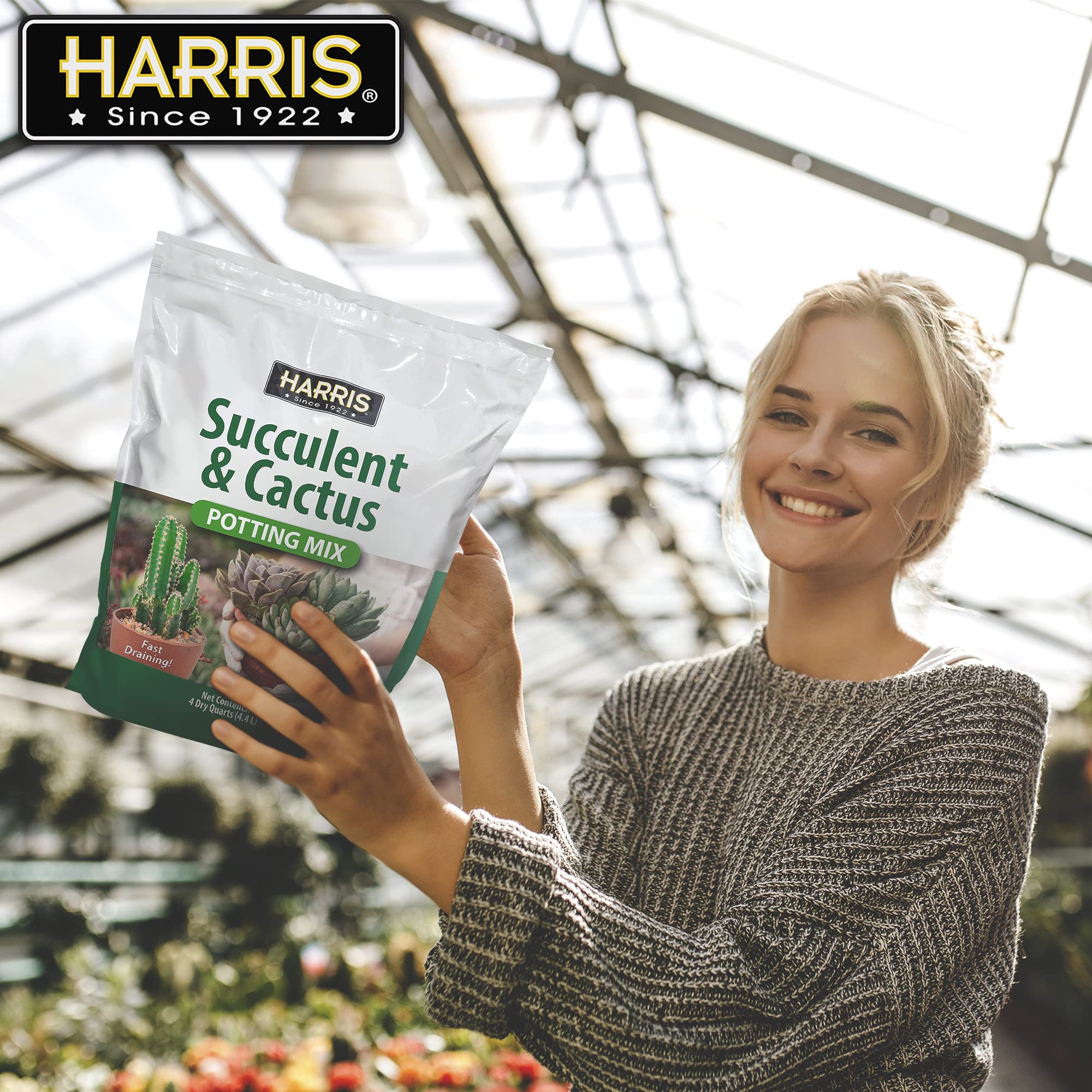 Harris Premium Succulent and Cactus Potting Soil Mix, Fast Draining with Added Nutrients, 4 Quarts