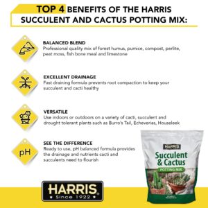 Harris Premium Succulent and Cactus Potting Soil Mix, Fast Draining with Added Nutrients, 4 Quarts