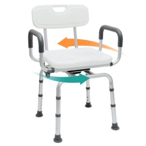 petkaboo 360 degree shower chair swivel,portable seat with armrests and back, adjustable height seat for bathtub (white1)