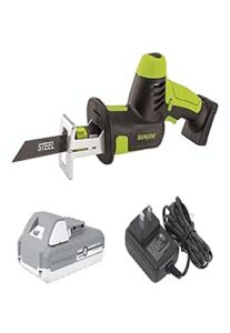 sun joe 24v-mpswvg-lte-sjg 24-volt ionmax cordless all-purpose reciprocating saw kit, w/ 2.0-ah battery + charger, 4-cutting blades, for wood & metal