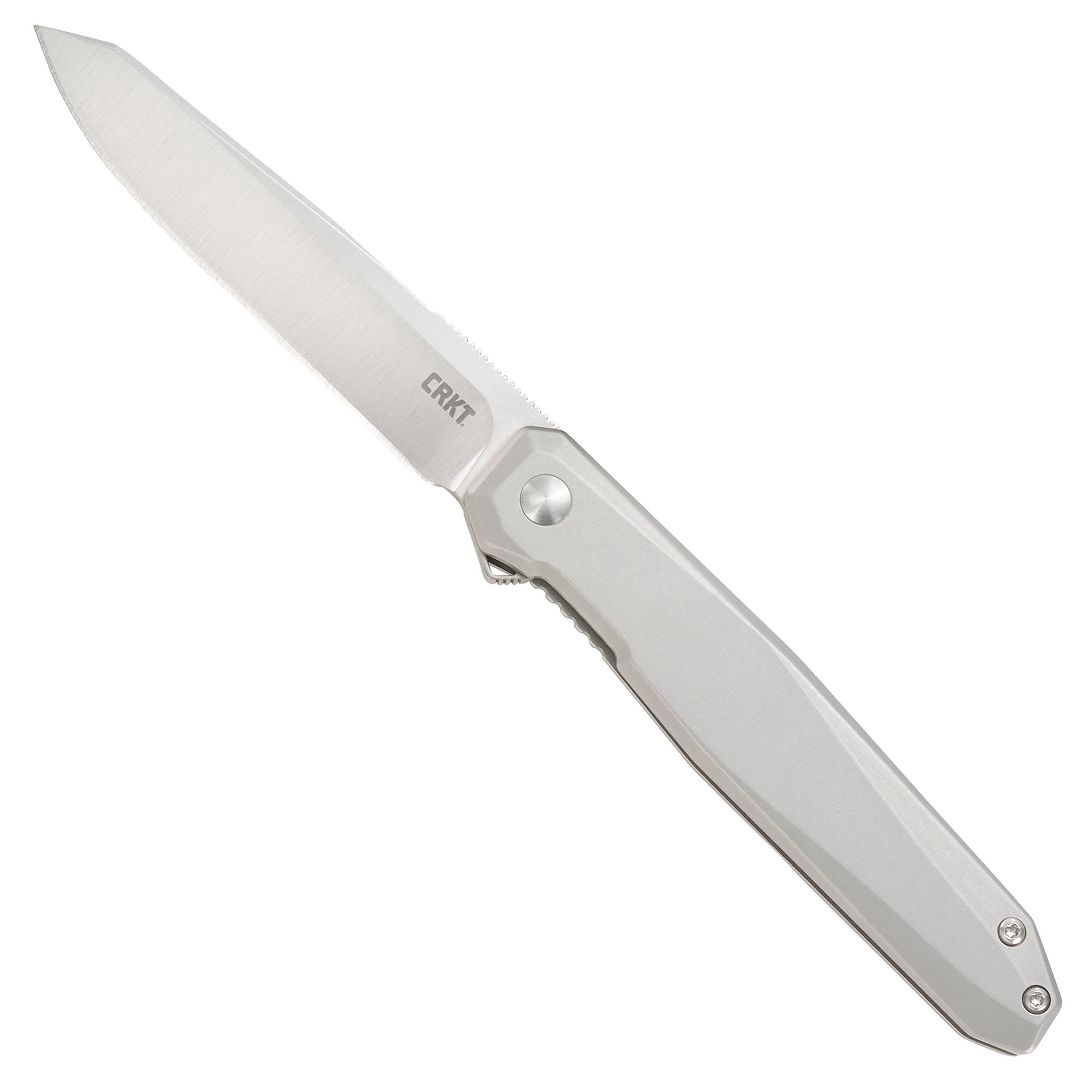 CRKT Facet EDC Folding Knife: Everyday Carry Assisted Open, D2 Satin Blade, Frame Lock, Stainless Steel Handle with Deep Carry Pocket Clip K230XXP, Silver