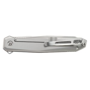 CRKT Facet EDC Folding Knife: Everyday Carry Assisted Open, D2 Satin Blade, Frame Lock, Stainless Steel Handle with Deep Carry Pocket Clip K230XXP, Silver