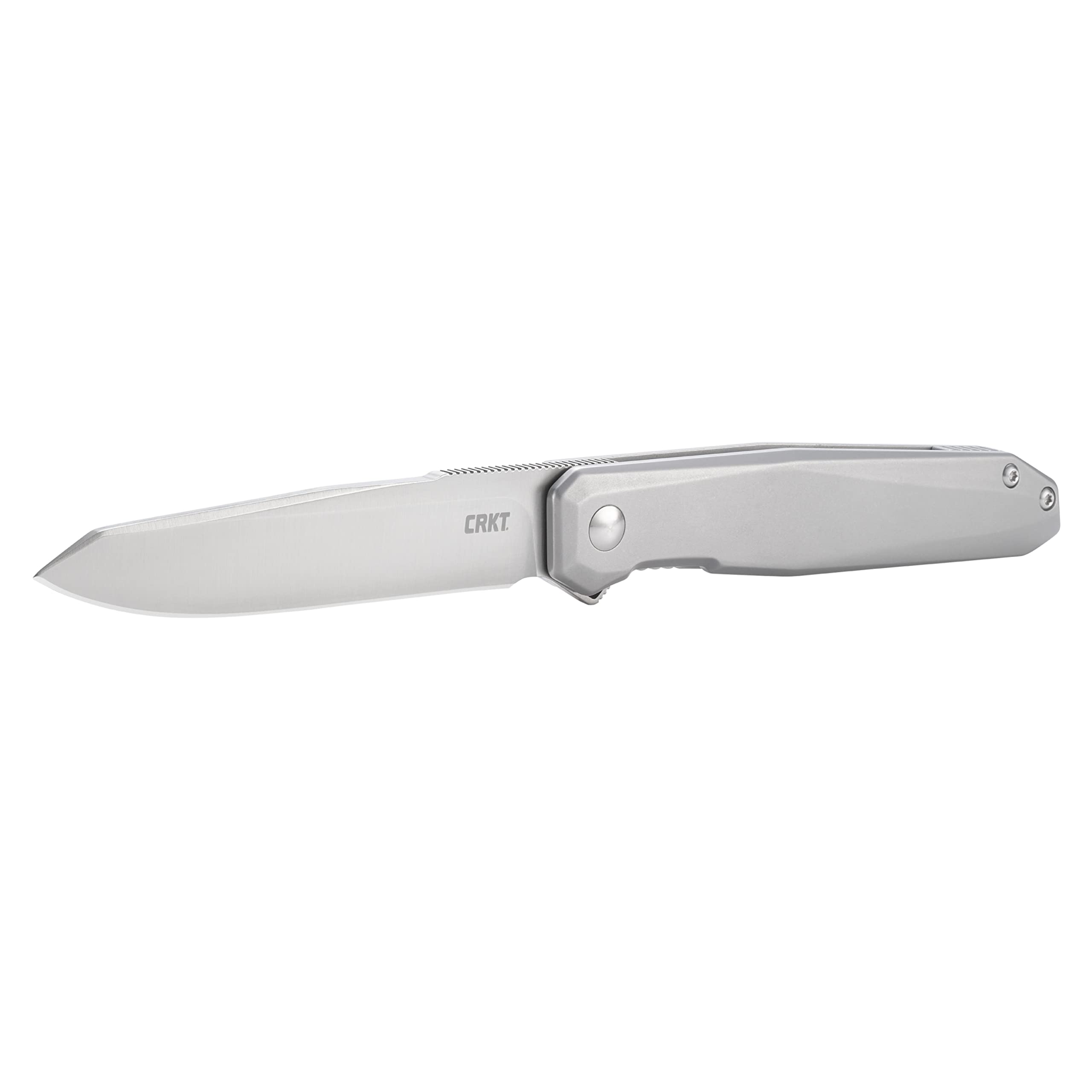 CRKT Facet EDC Folding Knife: Everyday Carry Assisted Open, D2 Satin Blade, Frame Lock, Stainless Steel Handle with Deep Carry Pocket Clip K230XXP, Silver