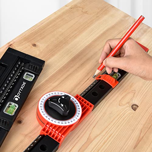 14 Inch Miter Saw Protractor Angle Finder Tools Angle Measuring Tool, Carpenter Tools 4 in 1 Compass, Multifunction Carpenter Tools Level Picture Hanging Tool Gifts for Men Husband Grandpa Dad