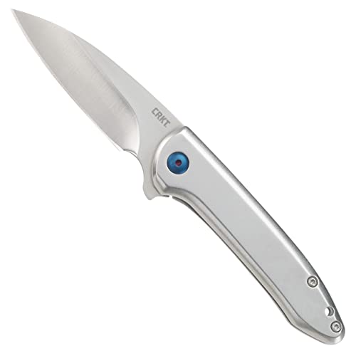 CRKT Delineation EDC Folding Pocket Knife: Assisted Opening Everyday Carry, Frame Lock, Stainless Steel Handle with Deep Carry Pocket Clip 5385,Silver