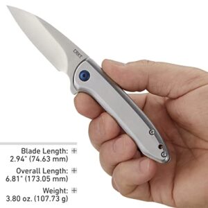 CRKT Delineation EDC Folding Pocket Knife: Assisted Opening Everyday Carry, Frame Lock, Stainless Steel Handle with Deep Carry Pocket Clip 5385,Silver