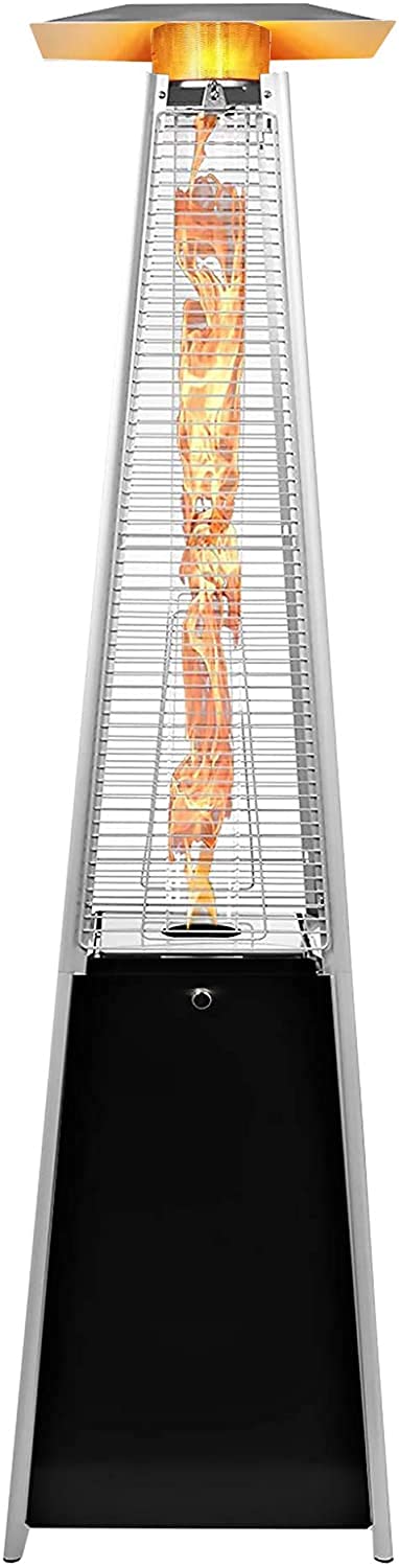 SOLAURA Outdoor Patio Propane Heater, Pyramid Flame Patio Tall Standing Propane Heater w/Wheels, 41000 BTU, Black