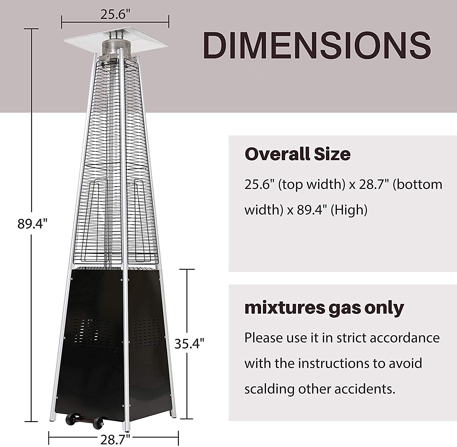 SOLAURA Outdoor Patio Propane Heater, Pyramid Flame Patio Tall Standing Propane Heater w/Wheels, 41000 BTU, Black