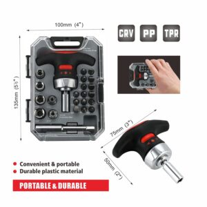 Ratcheting Muti Screwdriver Bits Sockets Set Mini Magnetic Racheting T-handle Torx Slotted Phillips Square Screwdriver Set Tools Set 24-piece with portable case for home dorm