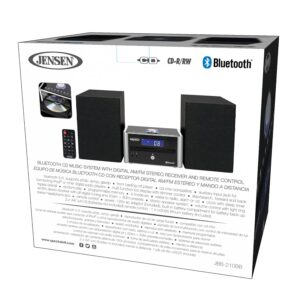 Jensen JBS-210 3-Piece Modern Compact Bluetooth Stereo Shelf System, CD Player, Digital AM/FM Stereo with Speakers, Aux-in, & Remote Control Included (Black/Silver)