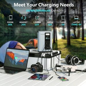 Portable Power Station - 80000mAh Large Capacity, Noiseless,110V/220V/300W AC Port, Water/Dust/Shock Proof Wireless Charging Solar Generator (Solar Panel Not Included), Camping C.P.A.P Emergency