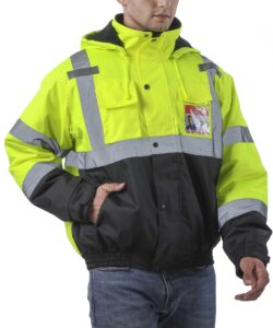 reflective hi vis winter jacket, safety yellow jackets for men, high visibility work construction jackets